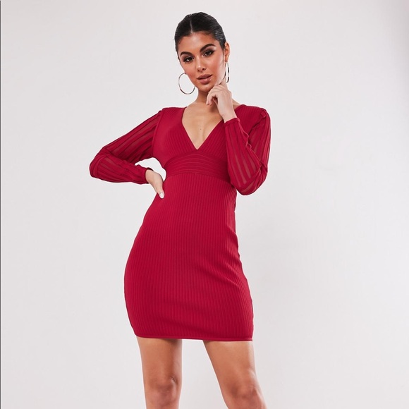 Missguided Red Low Neck Dress - Picture 1 of 6